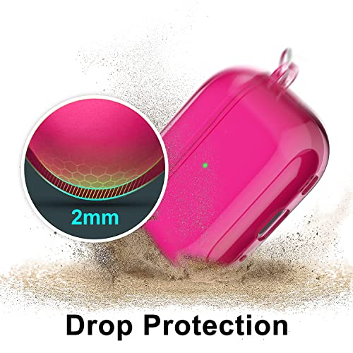 Svanove for Airpods Pro 2nd Generation Case Clear, Neon Transparent Airpods Pro 2 Case Silicone Accessories, Soft Rubber Gel Airpods Case for Women Girl Cute, Protective Cover with Lock, Hot Pink