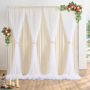 10ft x 10ft Dual Layer Ivory Tulle Backdrop Curtain Panels with Light, 2 Panels 5 x 10 ft Photo Background Drapes for Wedding Baby Shower Party Engagement Bridal Shower Photography