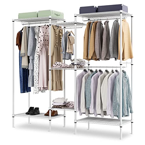 Magshion Clothes Rack Heavy Duty Clothing Rack for Hanging Clothes Adjustable Metal Wire Shelving Portable Closet with 7 Shelves and 4 Hang Rods, Freestanding Closet Wardrobe, 1000lbs, Black