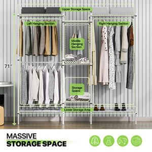 Magshion Clothes Rack Heavy Duty Clothing Rack for Hanging Clothes Adjustable Metal Wire Shelving Portable Closet with 7 Shelves and 4 Hang Rods, Freestanding Closet Wardrobe, 1000lbs, Black