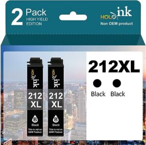 212xl ink cartridges remanufactured replacement for epson 212 t212 ink cartridges for workforce wf-2830 wf-2850 expression home xp-4100 xp-4105 printer (2 black, new chip)