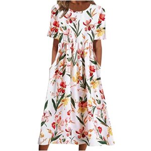smidow dresses for women 2023 casual maxi long beach tshirt sundress short sleeve summer boho floral flowy dress with pockets
