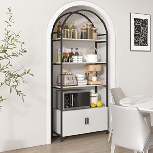 Jehiatek Arched Bookshelf, Bookcase with Doors Storage, 71 Inches Tall Industrial Book Shelf with Sturdy Metal Frame, E1 Quality Boards, Freestanding Display Shelving Unit, Black and White
