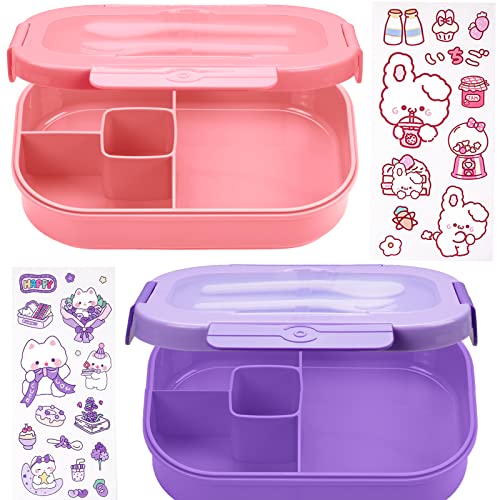 2Pcs Kids Lunch Box, Bento Box Adult Lunch Box, 4-Compartment Leakproof Lunch Box Containers for Kids/Adults/Toddler with Cutlery, Microwave/Dishwasher/Refrigerator Safe, BPA Free (1300ML,Pink+Purple)