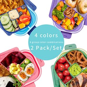 2Pcs Kids Lunch Box, Bento Box Adult Lunch Box, 4-Compartment Leakproof Lunch Box Containers for Kids/Adults/Toddler with Cutlery, Microwave/Dishwasher/Refrigerator Safe, BPA Free (1300ML,Pink+Purple)