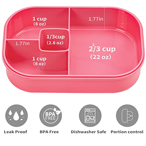 2Pcs Kids Lunch Box, Bento Box Adult Lunch Box, 4-Compartment Leakproof Lunch Box Containers for Kids/Adults/Toddler with Cutlery, Microwave/Dishwasher/Refrigerator Safe, BPA Free (1300ML,Pink+Purple)