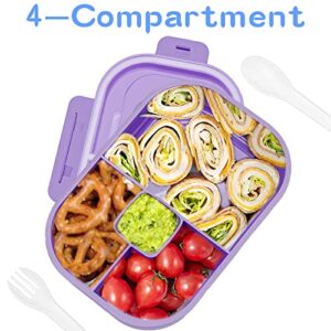 2Pcs Kids Lunch Box, Bento Box Adult Lunch Box, 4-Compartment Leakproof Lunch Box Containers for Kids/Adults/Toddler with Cutlery, Microwave/Dishwasher/Refrigerator Safe, BPA Free (1300ML,Pink+Purple)