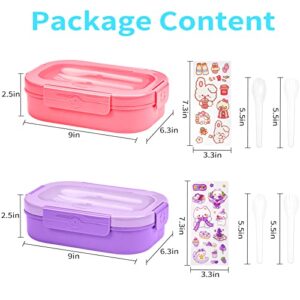 2Pcs Kids Lunch Box, Bento Box Adult Lunch Box, 4-Compartment Leakproof Lunch Box Containers for Kids/Adults/Toddler with Cutlery, Microwave/Dishwasher/Refrigerator Safe, BPA Free (1300ML,Pink+Purple)