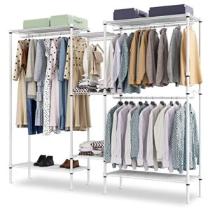 magshion 81.5" clothes rack heavy duty multi-functional garment rack with 7 tire shelves and 4 hanging rod sturdy metal storage closet wardrobe for bedroom, load 1000lbs, white