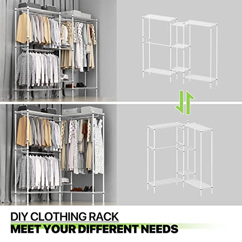 Magshion 81.5" Clothes Rack Heavy Duty Multi-Functional Garment Rack with 7 Tire Shelves and 4 Hanging Rod Sturdy Metal Storage Closet Wardrobe for Bedroom, Load 1000lbs, White