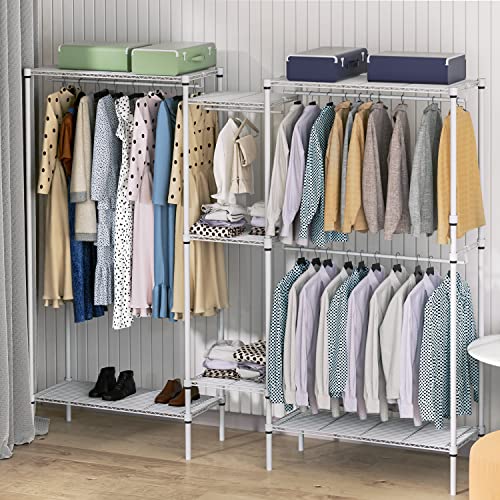 Magshion 81.5" Clothes Rack Heavy Duty Multi-Functional Garment Rack with 7 Tire Shelves and 4 Hanging Rod Sturdy Metal Storage Closet Wardrobe for Bedroom, Load 1000lbs, White