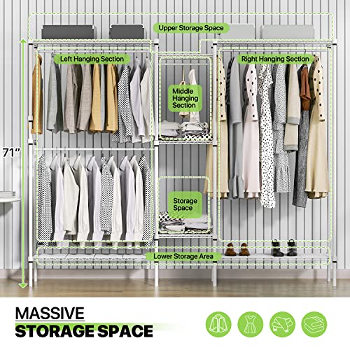 Magshion 81.5" Clothes Rack Heavy Duty Multi-Functional Garment Rack with 7 Tire Shelves and 4 Hanging Rod Sturdy Metal Storage Closet Wardrobe for Bedroom, Load 1000lbs, White