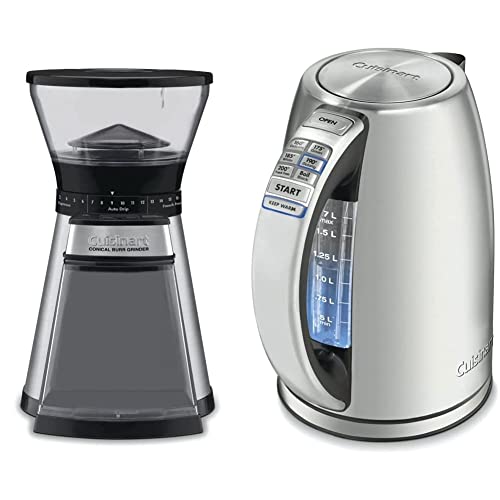 Cuisinart Programmable Conical Burr Mill, Stainless Steel, COMPACT & Electric Kettle, 1.7-Liter Capacity, Cordless 1500-Watts for Fast Heat Up, Stay Cool Non-Slip Handle, Stainless Steel, CPK-17P1