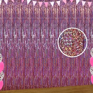 pink backdrop glitter curtains, pink birthday party decorations pink streamer backdrop pink tinsel foil fringe curtains for girl birthday unicorn bachelorette baby shower party decorations (3 pack)