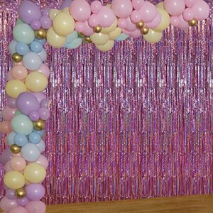 Pink Backdrop Glitter Curtains, Pink Birthday Party Decorations Pink Streamer Backdrop Pink Tinsel Foil Fringe Curtains for Girl Birthday Unicorn Bachelorette Baby Shower Party Decorations (3 Pack)