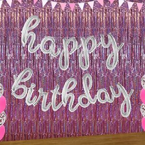 Pink Backdrop Glitter Curtains, Pink Birthday Party Decorations Pink Streamer Backdrop Pink Tinsel Foil Fringe Curtains for Girl Birthday Unicorn Bachelorette Baby Shower Party Decorations (3 Pack)