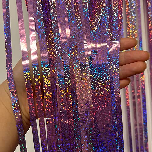 Pink Backdrop Glitter Curtains, Pink Birthday Party Decorations Pink Streamer Backdrop Pink Tinsel Foil Fringe Curtains for Girl Birthday Unicorn Bachelorette Baby Shower Party Decorations (3 Pack)