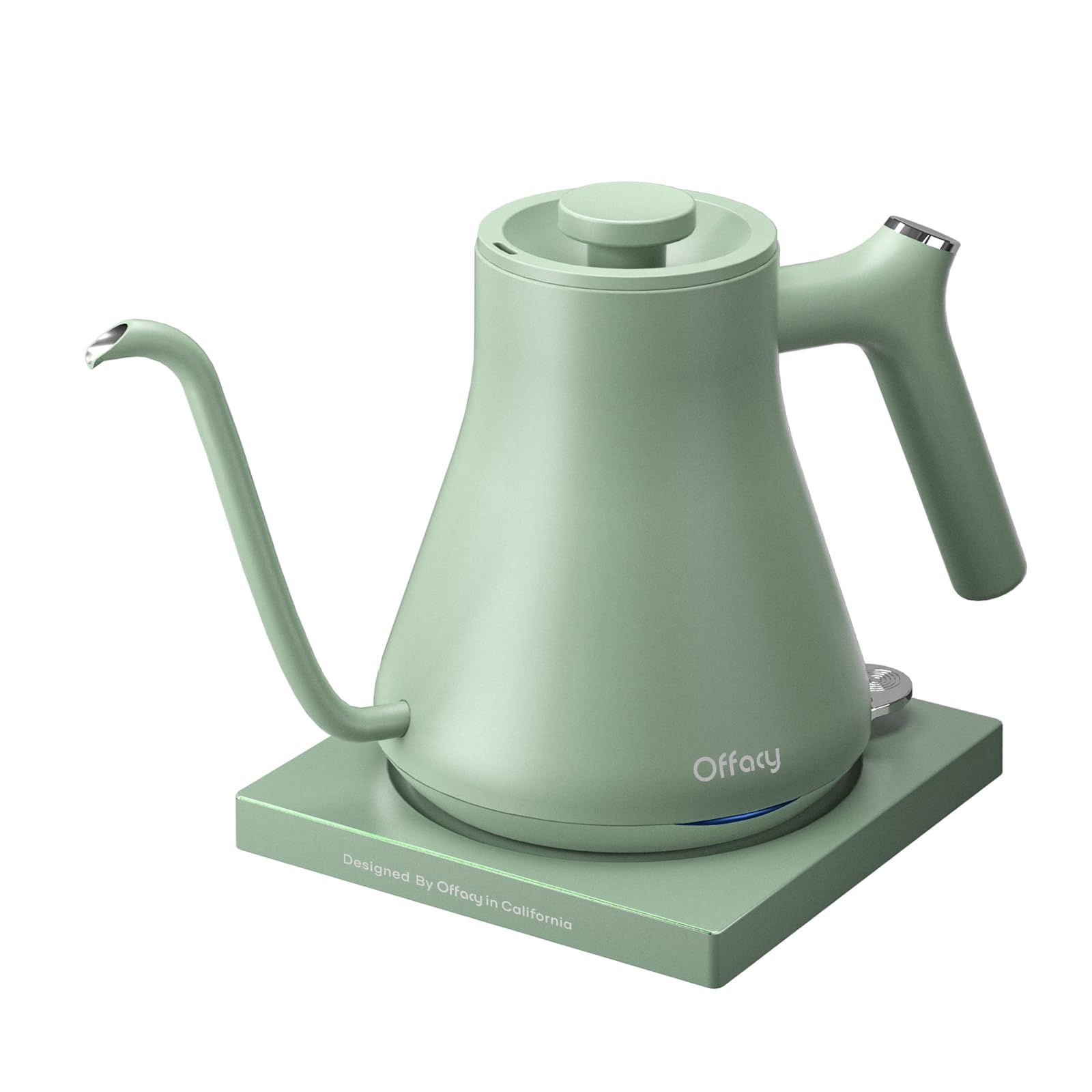 Electric Kettle, Offacy Gooseneck Kettle with 6.8mm Fine V-Shaped Spout, Auto Shut-Off & Boil Dry Protection, BPA Free, 1200 Watt Quick Heating, 0.9L, Light Green