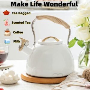 Tea Kettle, 3.2 Quart Whistling Tea Pot for Stovetop,Tea Kettles Stove Top with Cool Grip Ergonomic Handle, Stainless Steel Teapot White