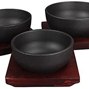 Thicken Stone Bowl, Korean Stone Bowl for Bibimbap For Induction Cooker With Tray,High Temperature Resistant Bibimbap Pot, Korean Cast Iron Pan-0.9L