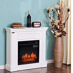 Electric Fireplace with Mantel TV Stand 1400W Energy Saving Freestanding Heater with Realistic & Adjustable Flames Entertainment Center Rustic Console Table Great for Living Room (Color : White)