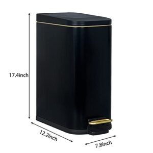 Doyingus 15 Liters/4 Gallon Trash Can with Lid Soft Close, Slim Stainless Steel Garbage Can with Removable Inner Bucket, Step Pedal Wastebasket for Home, Bathroom, Bedroom, Kitchen, Office (Black)