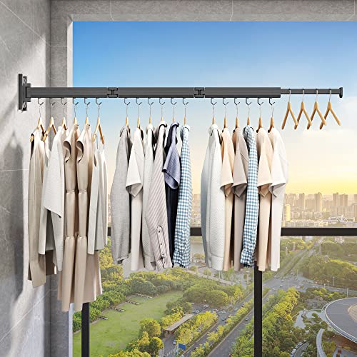 CHAHUANV Wall Mounted Clothes Drying Rack,Laundry Drying Rack Wall Mount,Laundry Clothes Hanger,Drying Rack Clothing,Retractable Laundry Rack for Hanging Clothes,Collapsible,Foldable,Grey-Hooks