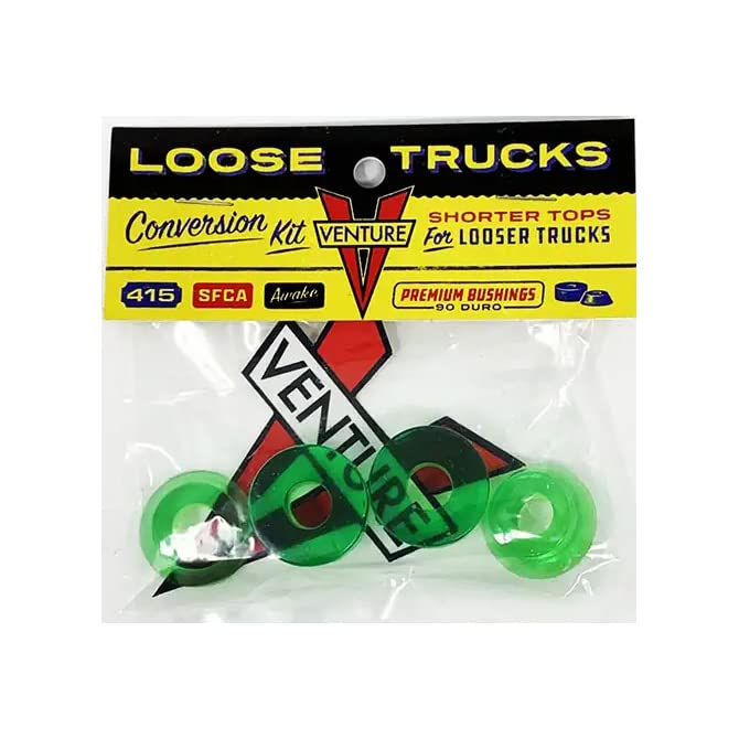 Venture Skateboard Bushings Loose Trucks Conversion Kit 90A Green with Dime Bag Axle, Kingpin Nuts and Speed Kit - Rebuild/Refresh Pack That fits Almost All Skateboard Trucks