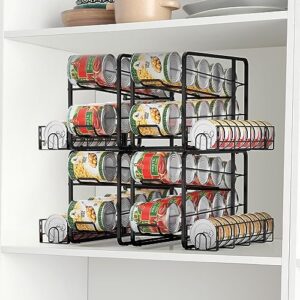 2 Pack Can Rack Organizer Stackable Can Storage Dispenser Pantry Organization Storage Holds Up to 34 Cans for Kitchen Cabinet, Countertop, Refrigerator, Black