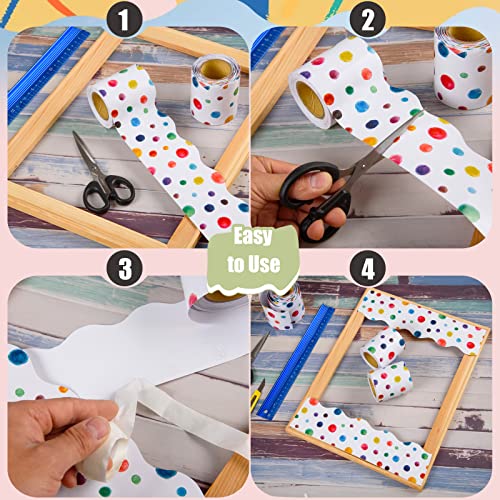 99 Feet Painted Dots Bulletin Board Border Colorful Polka Dots Scalloped Rolled Border Trim Painted Dots Classroom Bulletin Board Decoration for Boho Back to School Classroom Office Party Decor,3 Roll