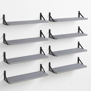 fixwal floating shelves, corner shelf, width 4.7in rustic wood wall shelves set of 8, wall storage shelves for bedroom, living room, kitchen, bathroom, office and plants (gray)