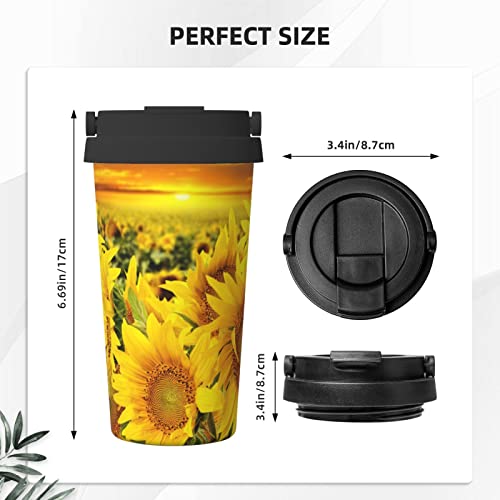 Annava Travel Coffee Mug Vacuum Insulated Double Stainless Steel Hot/Cold Drink Cup, Lid With Invisible Lift Ring(17oz Sunflower Pattern)