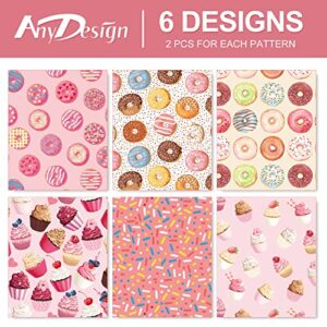 AnyDesign 12 Sheet Sweet Wrapping Paper Pink Donuts Cupcake Muffin Pattern Gift Wrap Bulk Dessert Print Art Paper for Birthday Wedding Baby Shower DIY Crafts Gift Packing, 19.7 x 27.6 Inch, Folded Flat