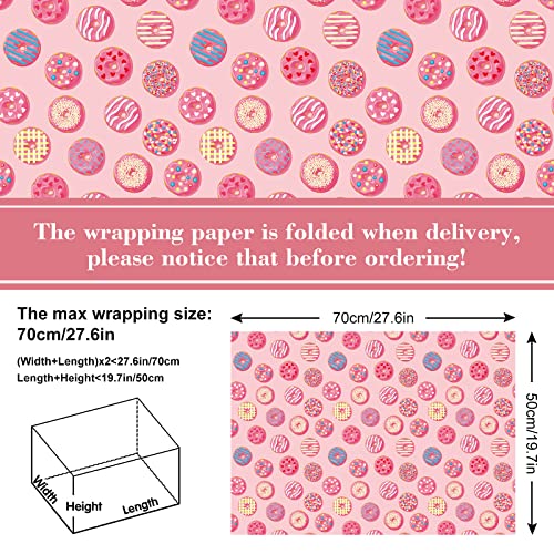 AnyDesign 12 Sheet Sweet Wrapping Paper Pink Donuts Cupcake Muffin Pattern Gift Wrap Bulk Dessert Print Art Paper for Birthday Wedding Baby Shower DIY Crafts Gift Packing, 19.7 x 27.6 Inch, Folded Flat