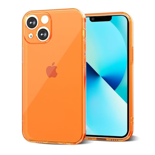 Svanove for iPhone 13 Mini Case Clear, Transparent Thin Slim Flexible TPU Cute Cover Aesthetic Design, Soft Silicone Rubber for Women Girl, Non-Yellowing Protective Airbag Gel Bumper, Neon Orange