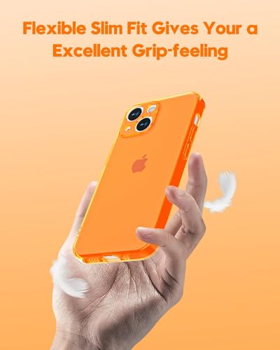 Svanove for iPhone 13 Mini Case Clear, Transparent Thin Slim Flexible TPU Cute Cover Aesthetic Design, Soft Silicone Rubber for Women Girl, Non-Yellowing Protective Airbag Gel Bumper, Neon Orange