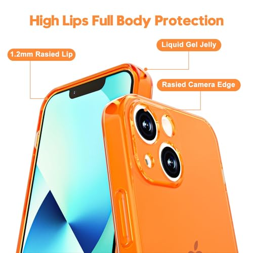 Svanove for iPhone 13 Mini Case Clear, Transparent Thin Slim Flexible TPU Cute Cover Aesthetic Design, Soft Silicone Rubber for Women Girl, Non-Yellowing Protective Airbag Gel Bumper, Neon Orange