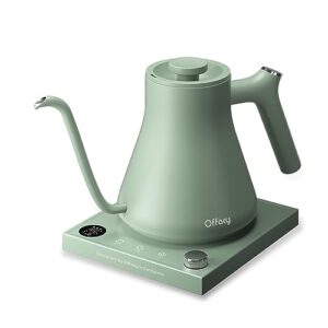 electric kettle, offacy gooseneck kettle with temperature control, pour over kettle & coffee kettle, 100% food grade 304 stainless steel, tea kettle 1200 watt quick heating, 0.9l, light green