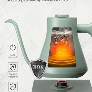 Electric Kettle, Offacy Gooseneck Kettle with Temperature Control, Pour Over Kettle & Coffee Kettle, 100% Food Grade 304 Stainless Steel, Tea Kettle 1200 Watt Quick Heating, 0.9L, Light Green