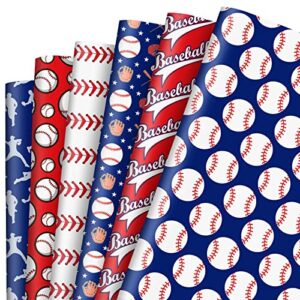 anydesign 12 sheet baseball wrapping paper red blue white sports gift wrap paper bulk folded flat baseball print art paper for baseball theme birthday party diy crafts gift wrapping, 19.7 x 27.6 inch