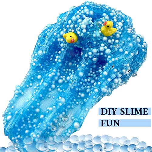 Blue Foam Ball Slime and Lovely Crystal Beads, Squeeze it and Make a Squeaking Sound. Stretchy and Non-Sticky, Popular for Birthday Gift Parties with Girls and Boys