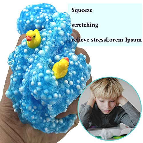 Blue Foam Ball Slime and Lovely Crystal Beads, Squeeze it and Make a Squeaking Sound. Stretchy and Non-Sticky, Popular for Birthday Gift Parties with Girls and Boys