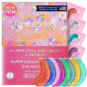 onespring under eye patches (24 pairs) - under eye mask for wrinkles, puffy eyes, dark circles, eye bags, natural collagen eye gels pads, under eye mask patches for beauty & personal care