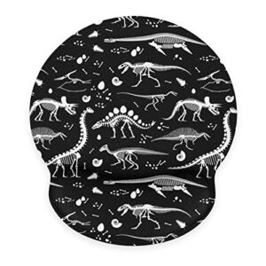 septyk black and white dinosaur skeleton pattern ergonomic mouse pad with wrist support rest gel non-slip rubber base mousepad for computer laptop home office gaming pain relief