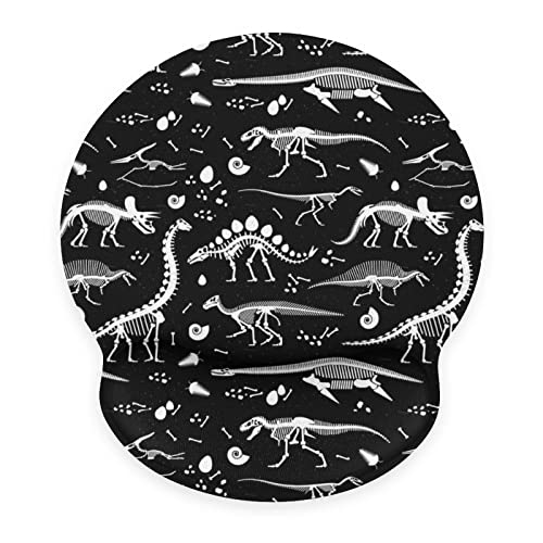 SEPTYK Black and White Dinosaur Skeleton Pattern Ergonomic Mouse Pad with Wrist Support Rest Gel Non-Slip Rubber Base Mousepad for Computer Laptop Home Office Gaming Pain Relief