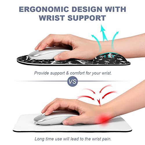 SEPTYK Black and White Dinosaur Skeleton Pattern Ergonomic Mouse Pad with Wrist Support Rest Gel Non-Slip Rubber Base Mousepad for Computer Laptop Home Office Gaming Pain Relief