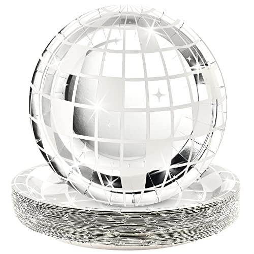 30 Pieces 9" Silver Disco Ball Paper Plates 70s Disco Party Plates Bachelorette Party Plates Disco Party Decorations Disco Party Supplies for Birthday Reunion Rock Party Disco Party 70s Groovy Party