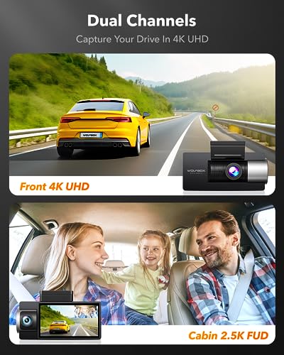 WOLFBOX i17 Dash Cam Front Inside, 4K+2.5K 5G WiFi Dual Dash Camera with 64GB Card, 2160P UHD 3" LCD Car Camera for Cars with Super IR Night Vision, Smart Parking Monitor, GPS, Loop Recording