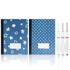 vagu store composition notebooks for kids - 100-sheet workbook set for home & school with college ruled paper, weekly schedule section - pages with margins - includes 3 linear colored pens - pack of 2