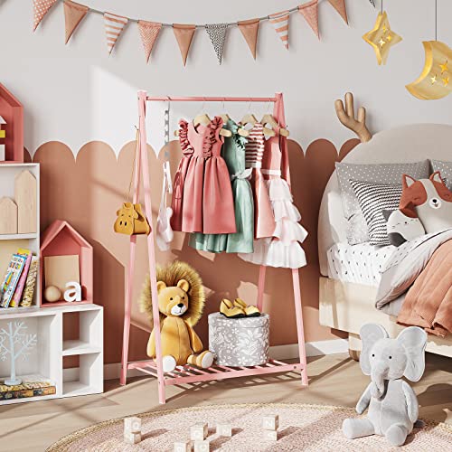 Bestier Pink Clothing Rack, Kids Clothing Rack with Bottom Storage Shelf, Sturdy Steel Dress up Rack for Girls, Kids, Childs, Baby, Toddler (15" D x 25" W x 46" H)